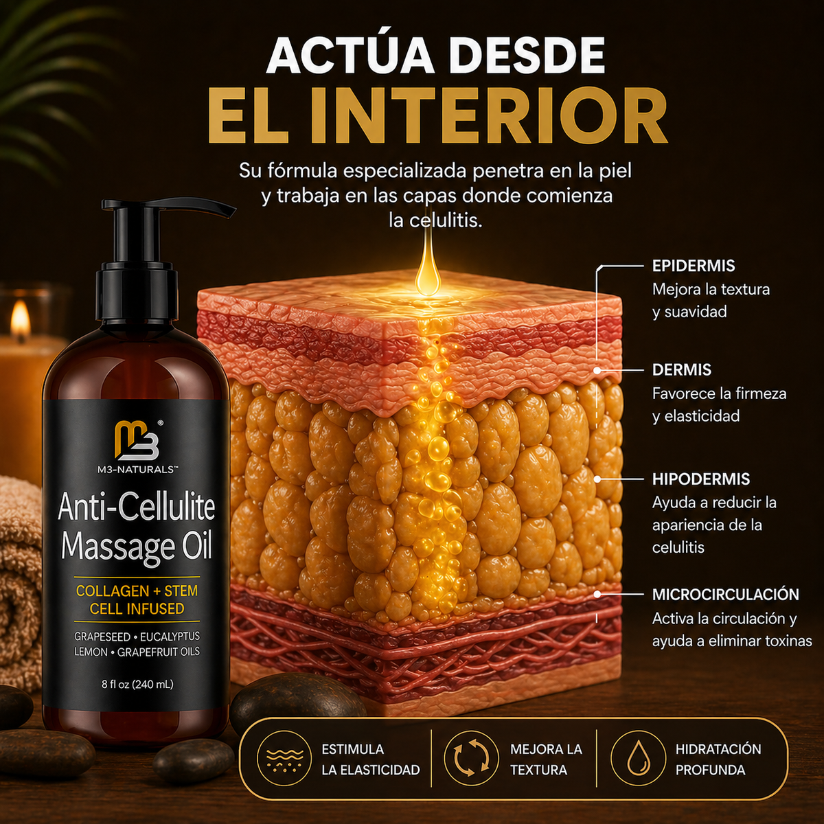 Aceite Anticelulítico Reafirmante 240ml | M3 Naturals
