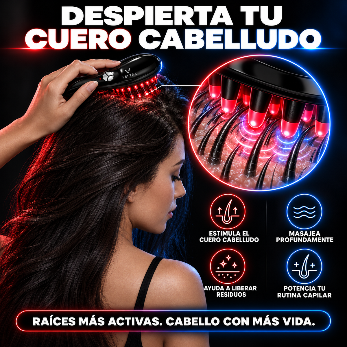 VELYRA® | Masajeador Capilar 2 en 1 LED Crecimiento y Anticaída