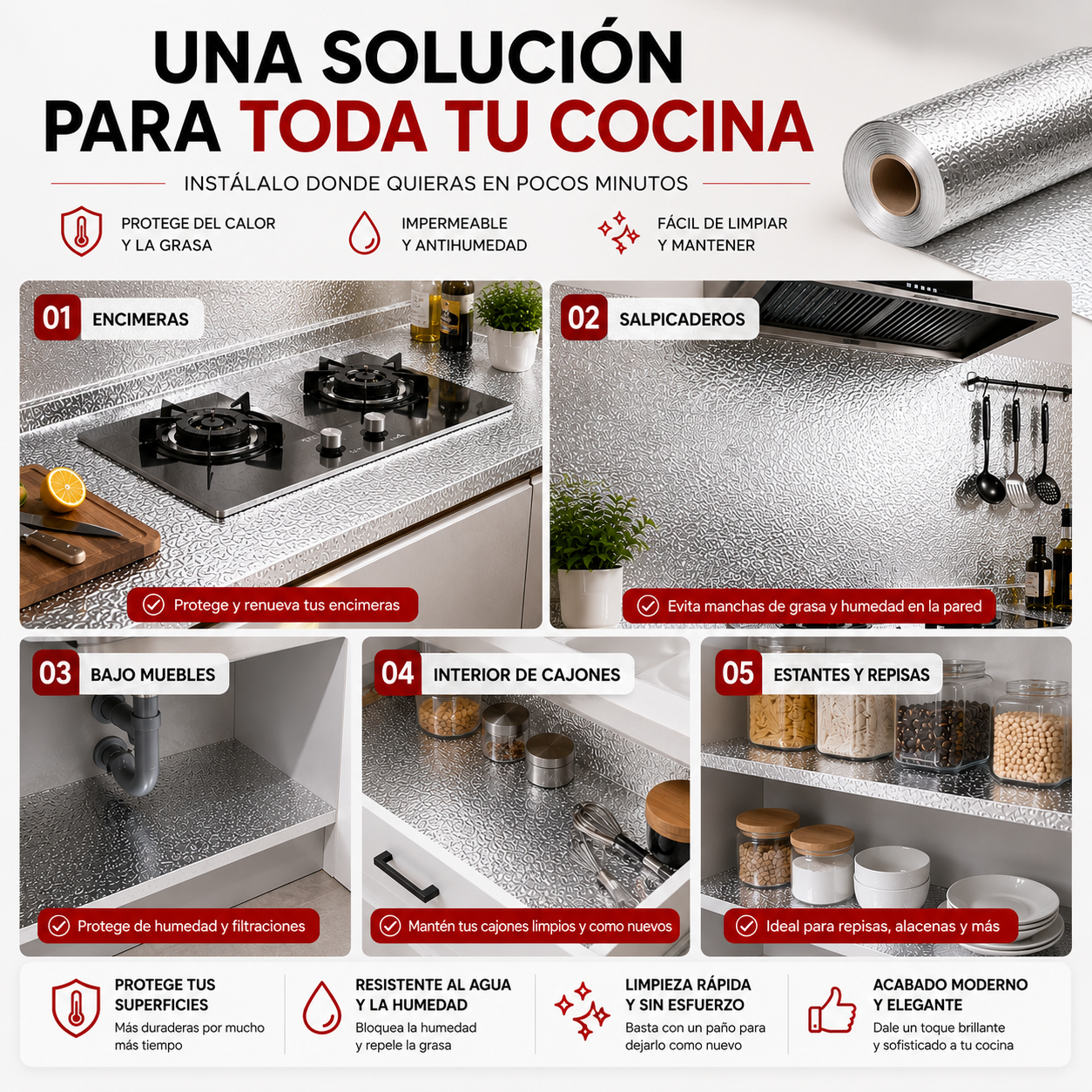 PAPEL DE ALUMINIO AUTOADHESIVO DE COCINA