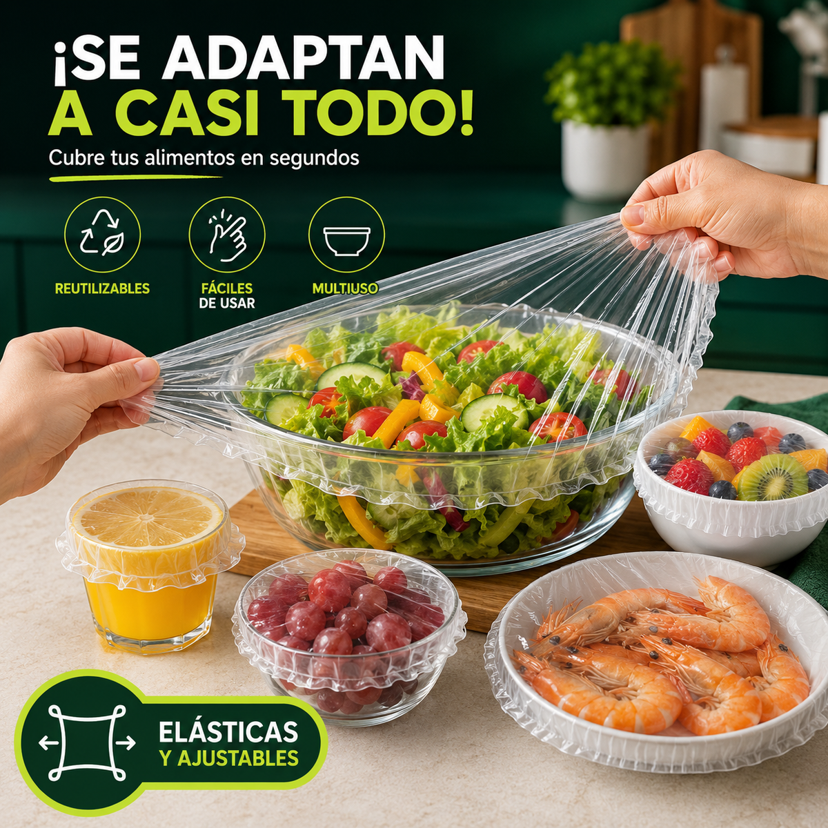 ¡ESTIRA, CUBRE Y LISTO! — Cubiertas Elásticas para Alimentos