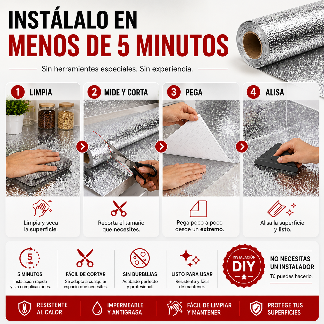 PAPEL DE ALUMINIO AUTOADHESIVO DE COCINA