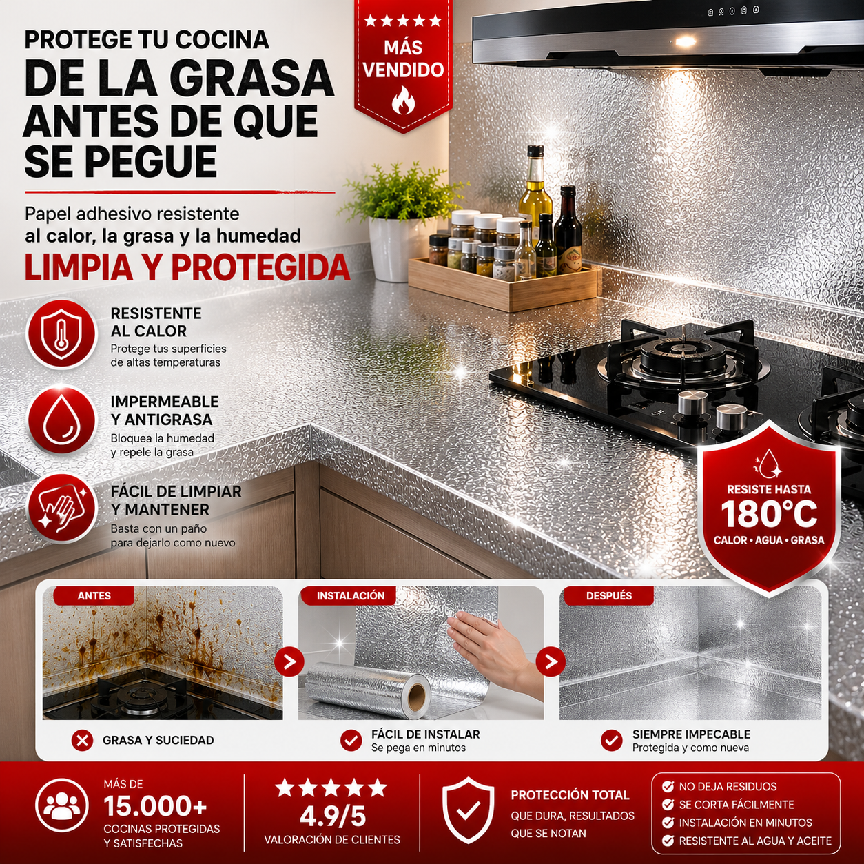 PAPEL DE ALUMINIO AUTOADHESIVO DE COCINA