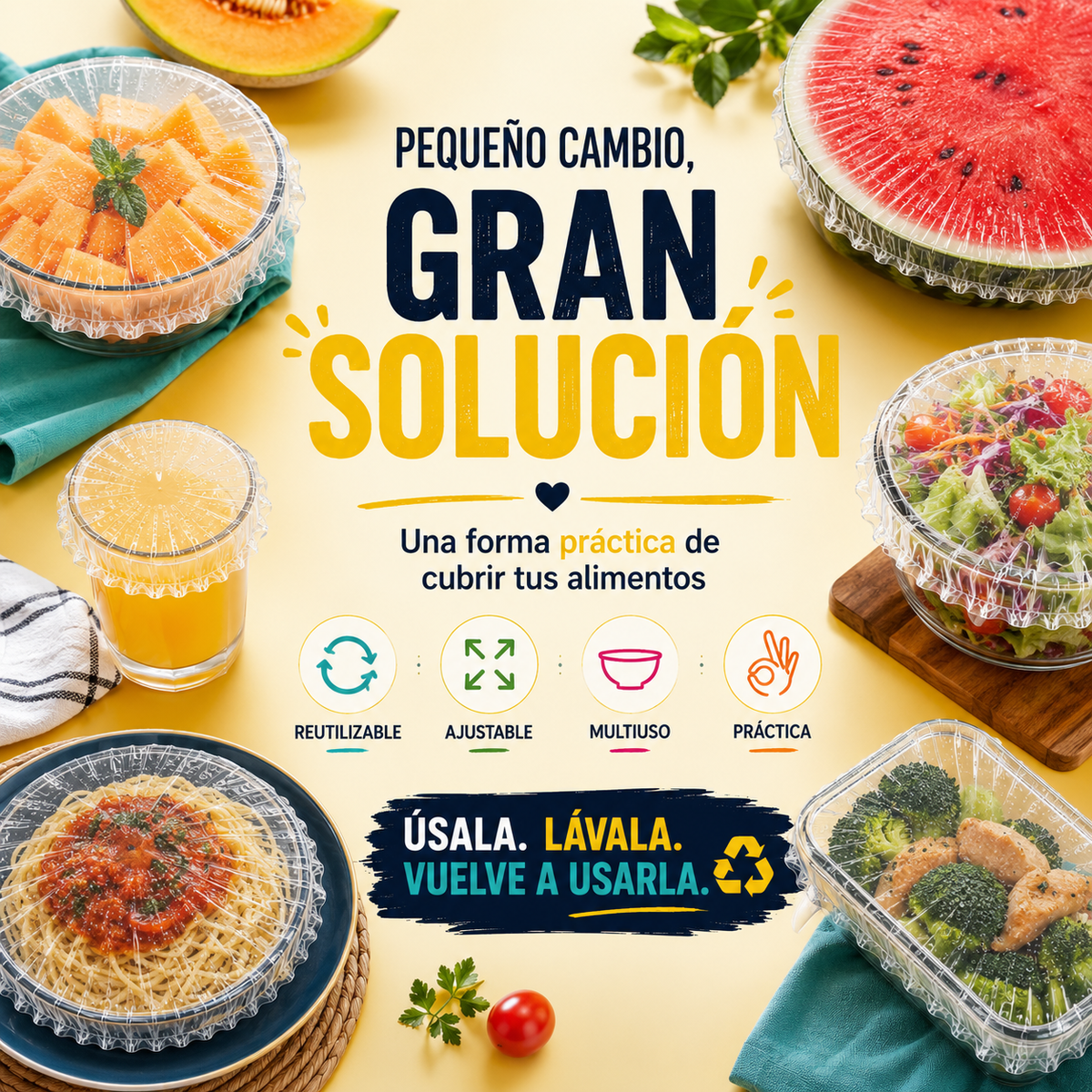 ¡ESTIRA, CUBRE Y LISTO! — Cubiertas Elásticas para Alimentos