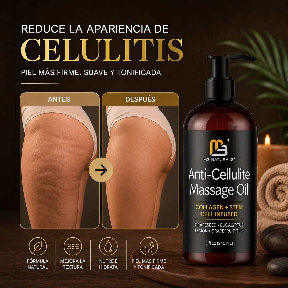 Aceite Anticelulítico Reafirmante 240ml | M3 Naturals